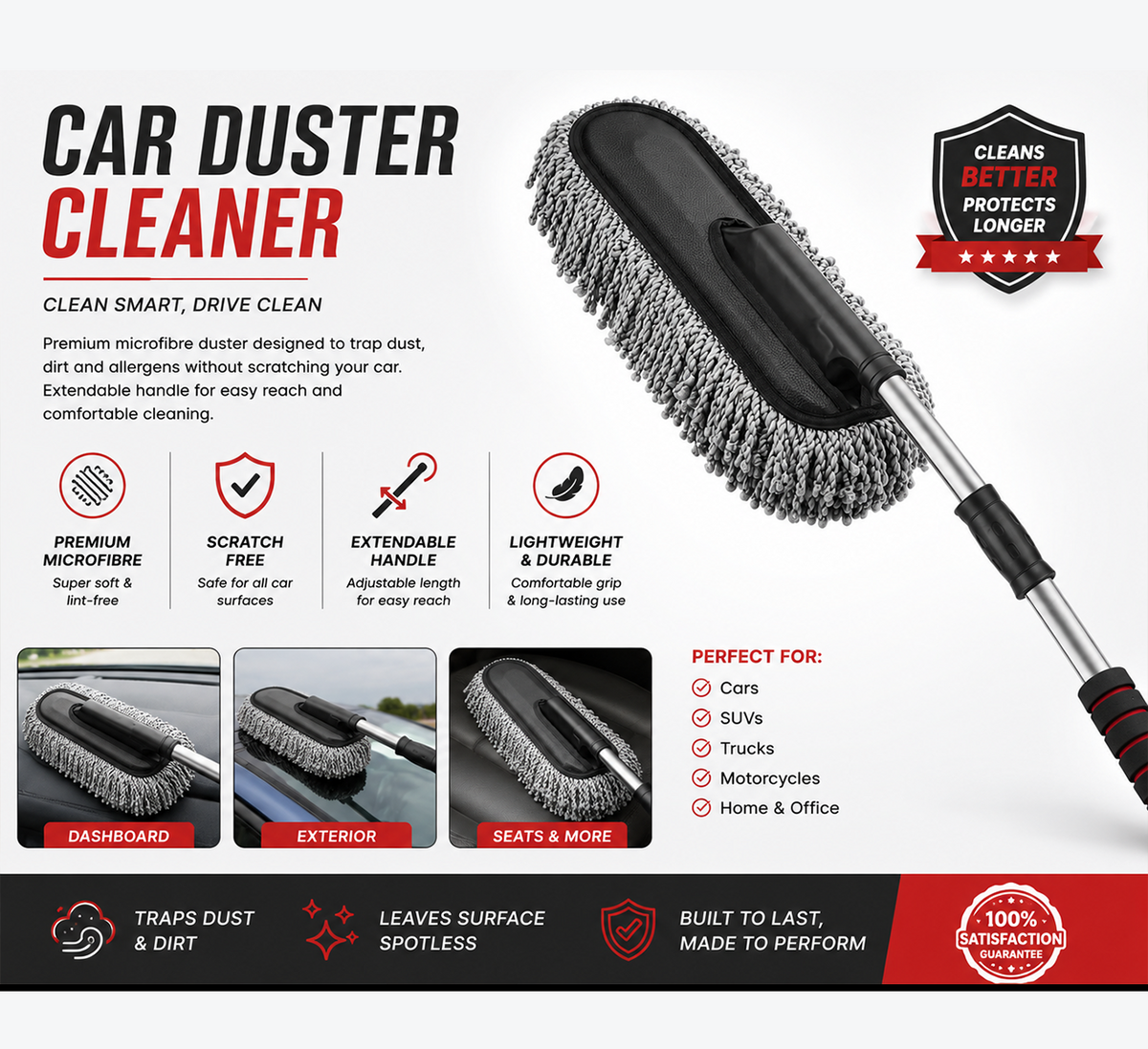 Car Duster Cleaner | Premium Microfiber Car Cleaning Brush | Scratch-Free Dust Remover for Car Interior & Exterior