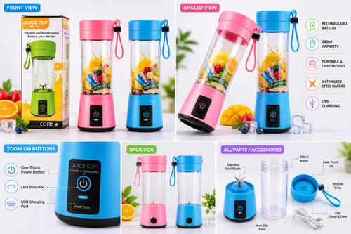 Portable Rechargeable Juice Blender Cup | Mini Electric Smoothie Maker | USB Charging Fruit Juicer Bottle for Travel & Fitness
