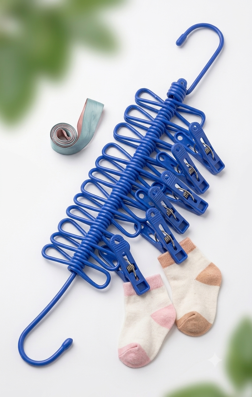 Multi Peg Hanger with Clips | Space Saving Clothes Drying Rack | Heavy Duty Laundry Organizer for Socks, Underwear & Small Items