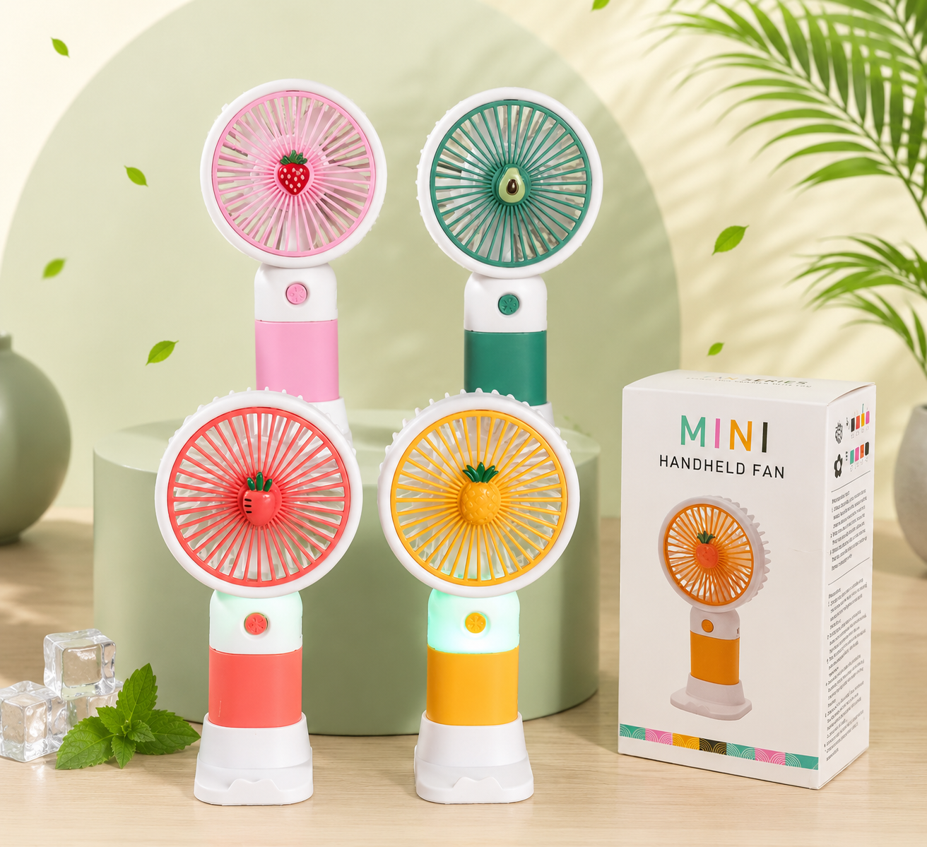 Mini Fan with Mist Spray & LED Light | Rechargeable Portable USB Cooling Fan