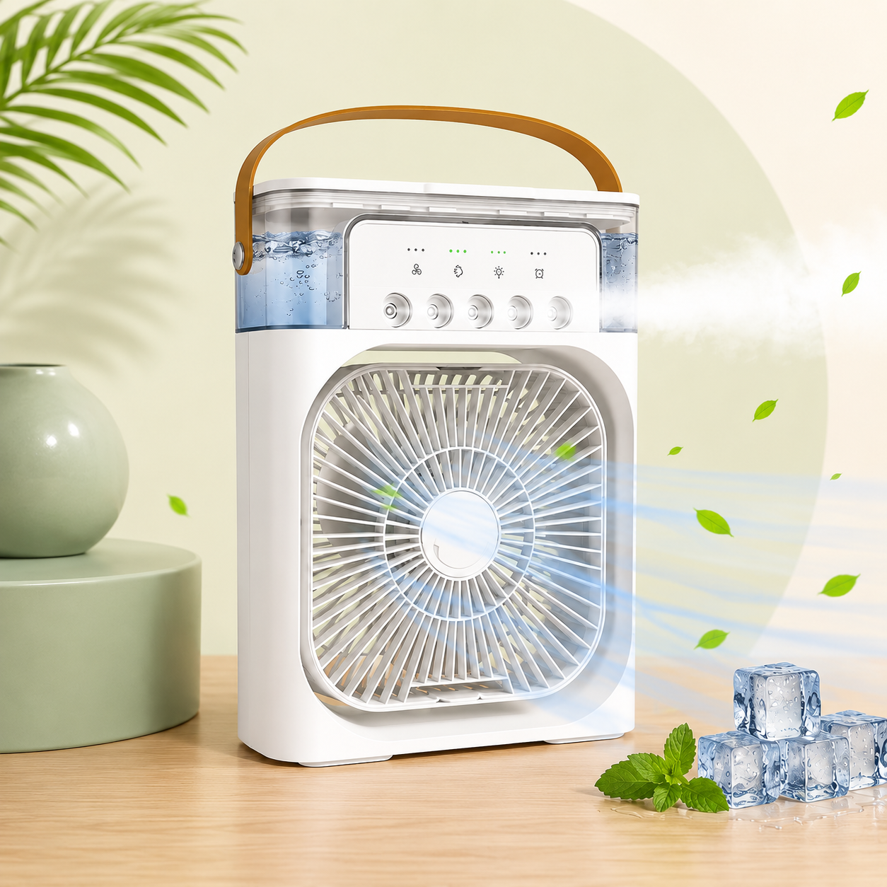 Portable USB Air Cooler Fan with Mist Humidifier, 3 Wind Speeds, 7 Color LED Light & 600ML Water Tank