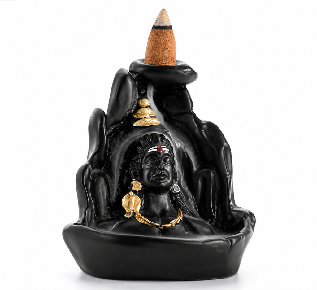 Smokey Shiv Ji Backflow Incense Burner | Lord Shiva Waterfall Smoke Fountain | Premium Ceramic Spiritual Decor