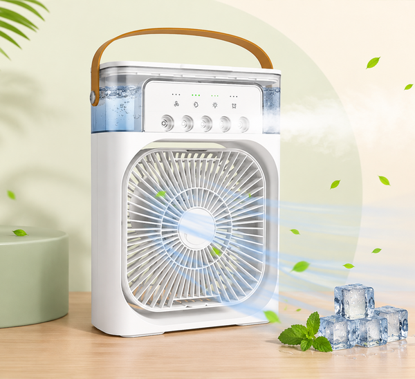 Portable USB Air Cooler Fan with Mist Humidifier, 3 Wind Speeds, 7 Color LED Light & 600ML Water Tank